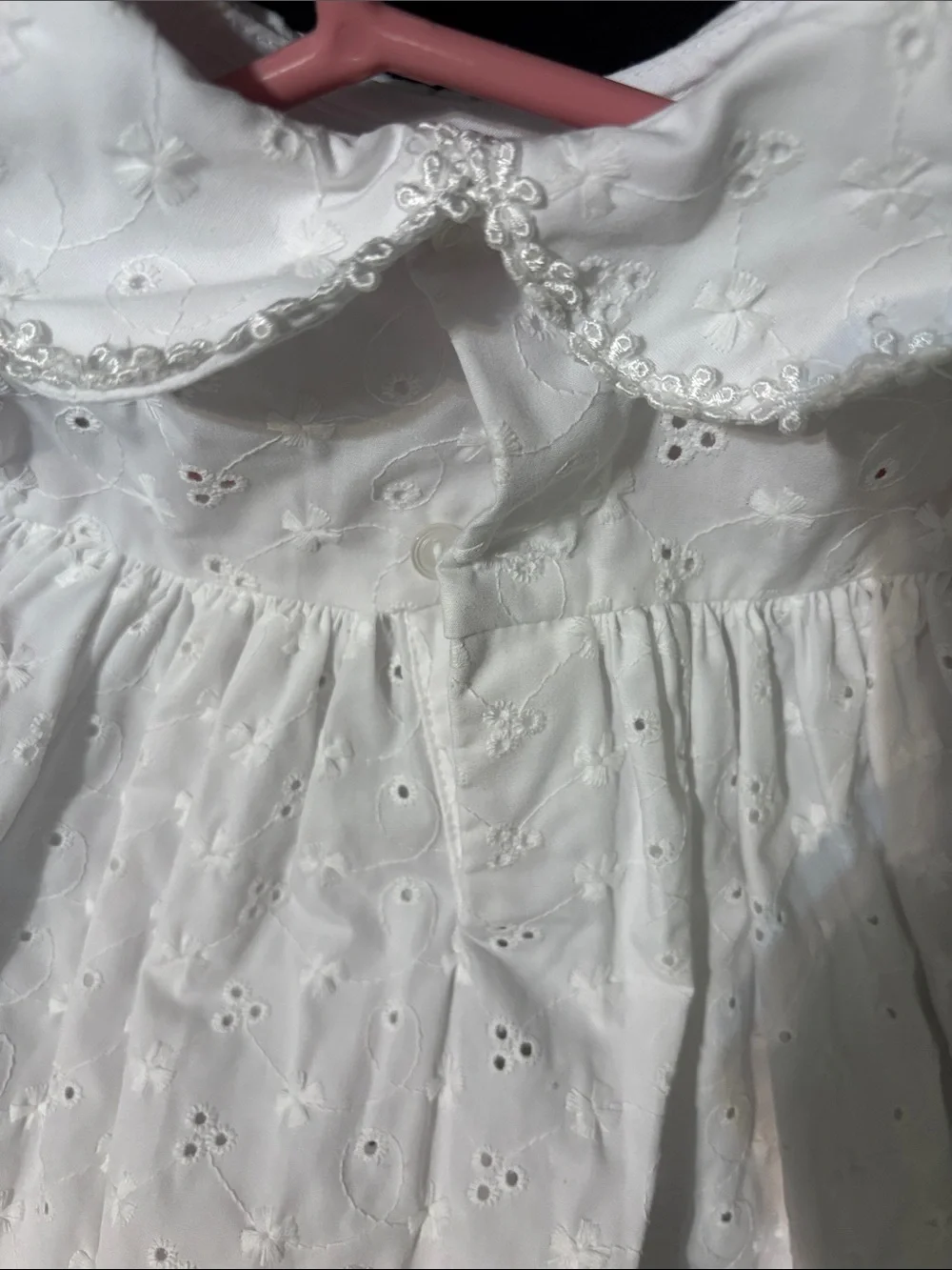 Vintage Baby dress white lace pink bow size 18 months